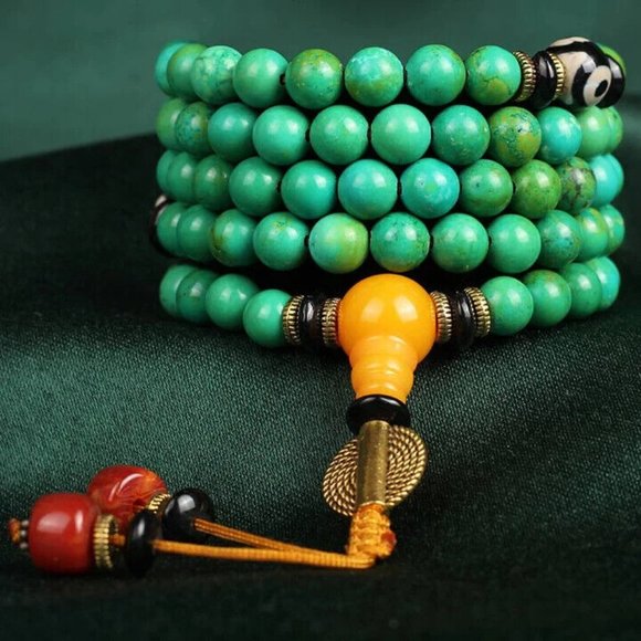 Tibetan Buddha Stones Turquoise 8mm 108 Mala Balance Necklace - Picture 2 of 5